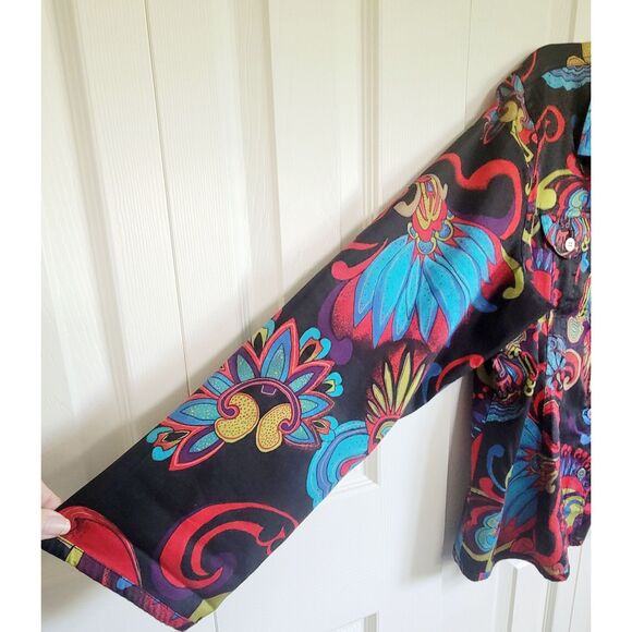 Chico's 3 Vibrant Abstract Button Front Tailored Shirt Jacket XL Cotton Blnd LS - Picture 4 of 6